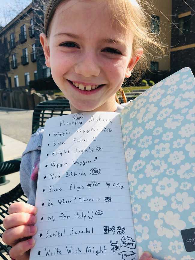 My sweet Charlotte wanted to talk about how to deal with sad feelings on our walk today. I ❤️ this list of happy makers she came up with.